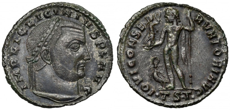 Licyniusz I (308-324 n.e.) Follis, Thessaloniki Awers: Popiersie cesarza w wieńc...