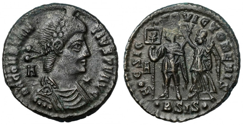 Konstancjusz II (337-361 n.e.) Follis, Siscia Awers: Popiersie cesarza w diademi...