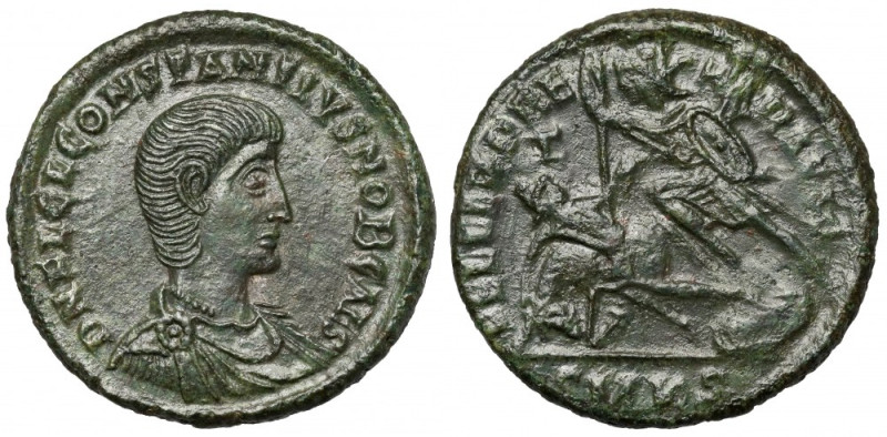 Konstancjusz Gallus (351-354 n.e.) Follis, Kyzikos Awers: Popiersie cesarza w zb...