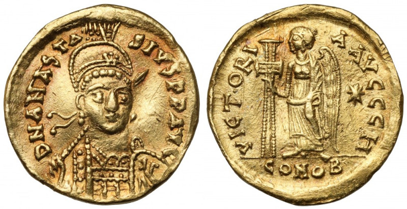 Bizancjum, Anastazjusz I (491-518 n.e.) Solidus, Konstantynopol Awers: Popiersie...