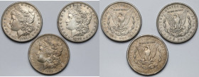 USA, Dolar 1880-1890 - Morgan Dollar - zestaw (3szt)