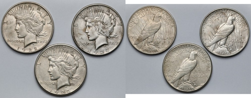 USA, Dolar 1922-1923 - Peace Dollar - zestaw (3szt) 
Grade: VF/VF+