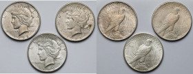 USA, Dolar 1922-1926 - Peace Dollar - zestaw (3szt)
