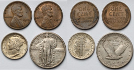 USA, Cent, Dime i 1/4 dolara 1909-1928 - zestaw (4szt)