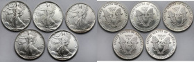 USA, Dolar 1987-1994 - Walking Liberty - zestaw (5szt)