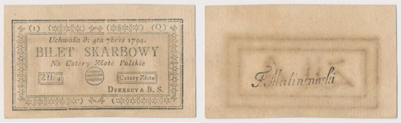 4 złote 1794 - (1)(Q) Lekka, produkcyjna zmarszczka papieru strony odwrotnej, w ...