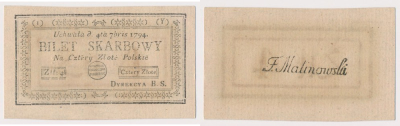 4 złote 1794 - (1)(Y) Reference: Miłczak A11a
Grade: UNC/AU