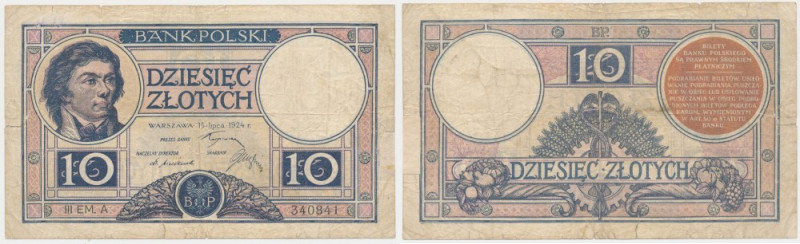 10 złotych 1924 - III EM. A - bardzo rzadka Dużej rzadkości, ostatnia emisja 10 ...