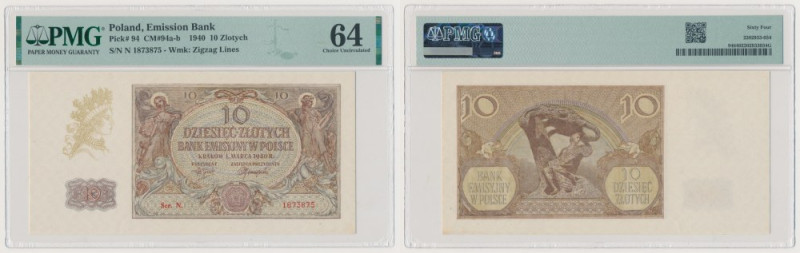 10 złotych 1940 - Ser.N. Reference: Miłczak 94b
Grade: PMG 64