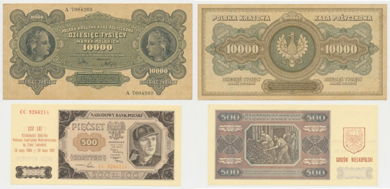 Zestaw 10.000 mkp 1922 i 500 zł 1948 z nadrukiem (2szt) 
Grade: 2, 1-/AU