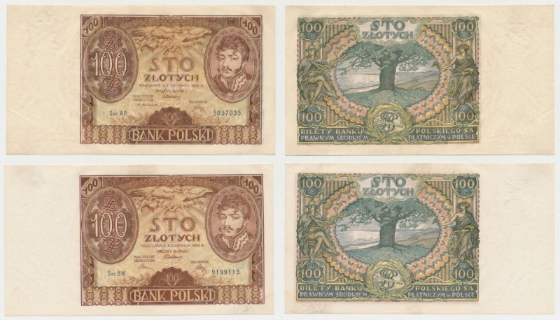 100 złotych 1932 - Ser.AP i 100 złotych 1934 - Ser.BW (2szt) Obydwa piekne, natu...