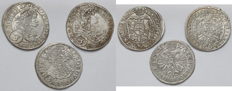 Austria, Leopold I, 3 krajcary 1673-1697 - zestaw (3szt) Bardzo ładne. 


Gra...