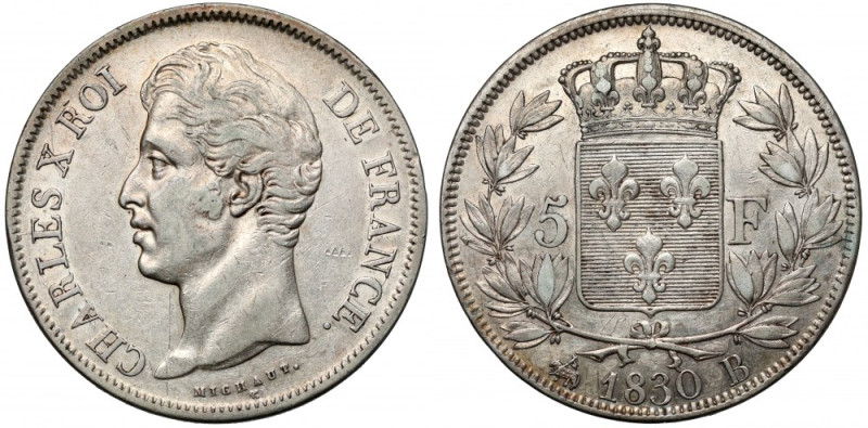 Francja, Karol X, 5 franków 1830-B, Rouen 
Grade: VF+/XF-