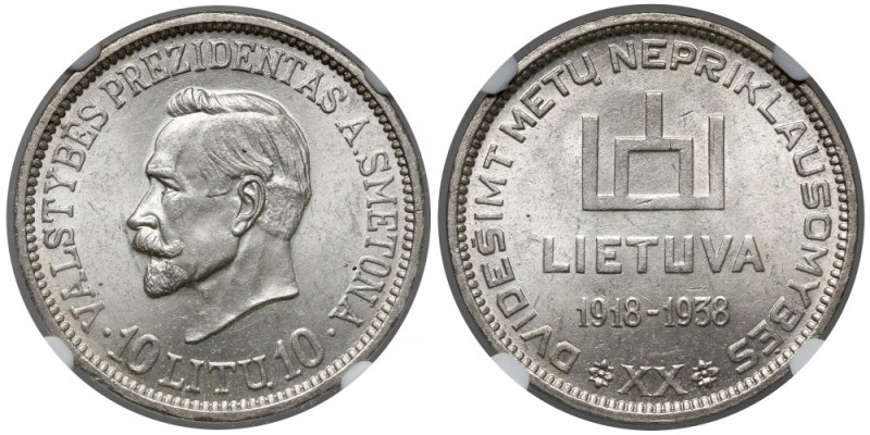 Litwa, 10 litu 1938 - Smetona Piękny stan. 

Grade: NGC MS63