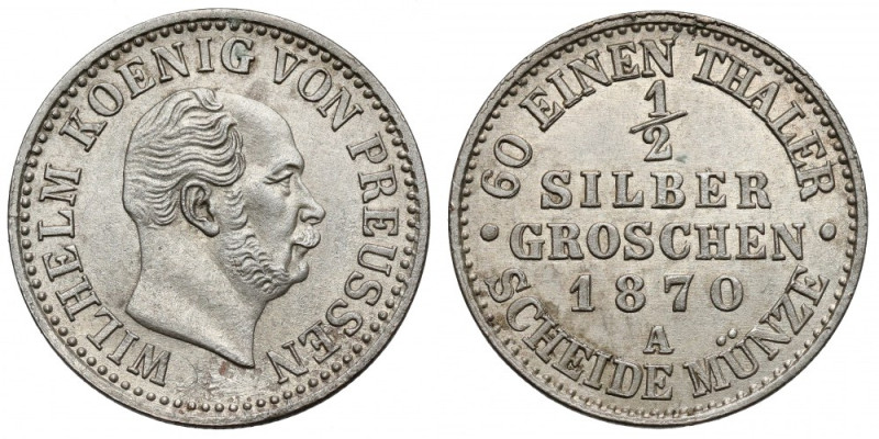 Prusy, Wilhelm I, 1/2 grosza srebrnego 1870-A, Berlin 
Grade: AU