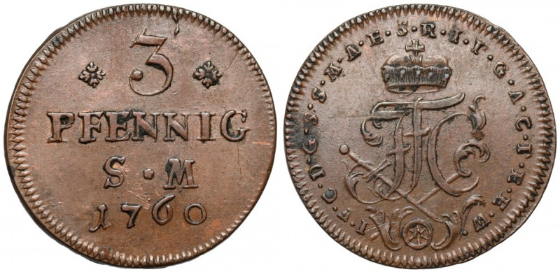 Mainz, Johann Friedrich Karl von Ostein, 3 pfennig 1760 SM Bardzo ładna powierzc...