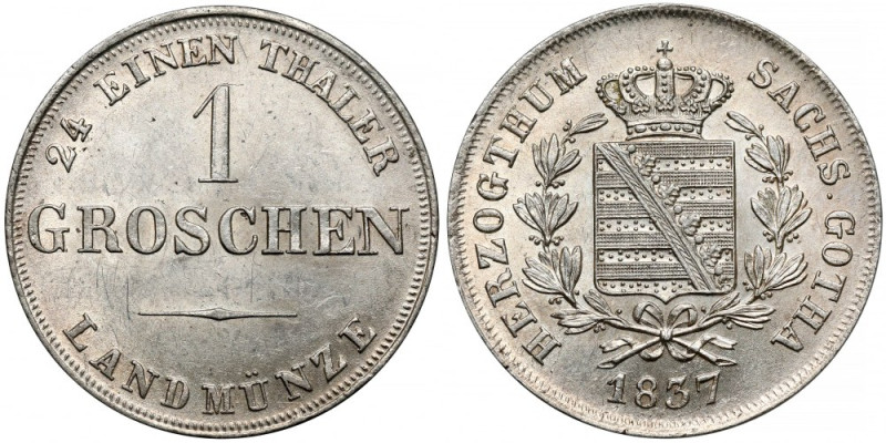 Saxe-Coburg-Gotha, Ernst I, Grosz 1837 - rzadki Piękne. 
Reference: Jaeger 247...