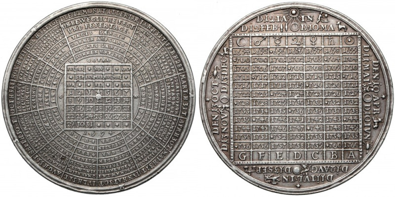 Niemcy, Saksonia, Medal kalendarzowy 1694 - Gotha Srebro, średnica 51,5 mm, waga...