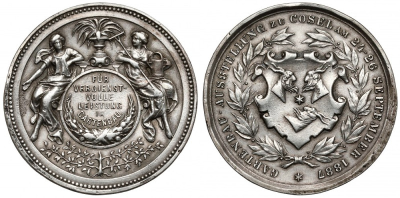 Niemcy, Medal 1887 - Für Verdienstvolle Leistung im Cartenbau Uderzenia na obrze...