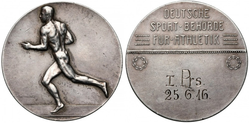 Niemcy, Medal sportowy 1916 Srebro, średnica 50 mm, waga 49,34 g.&nbsp; 
Grade:...