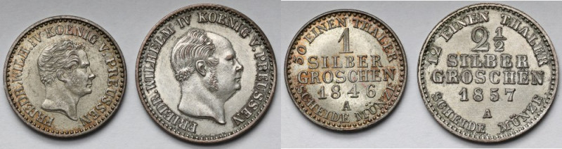 Prusy, Friedrich Wilhelm IV, 1 i 2-1/2 grosza srebrnego 1846-1857-A - zestaw (2s...