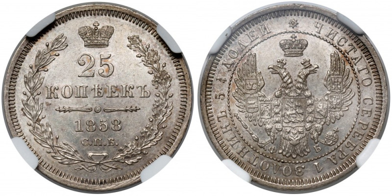 Rosja, Aleksander II, 25 kopiejek 1858, Petersburg Reference: Bitkin 56
Grade: ...