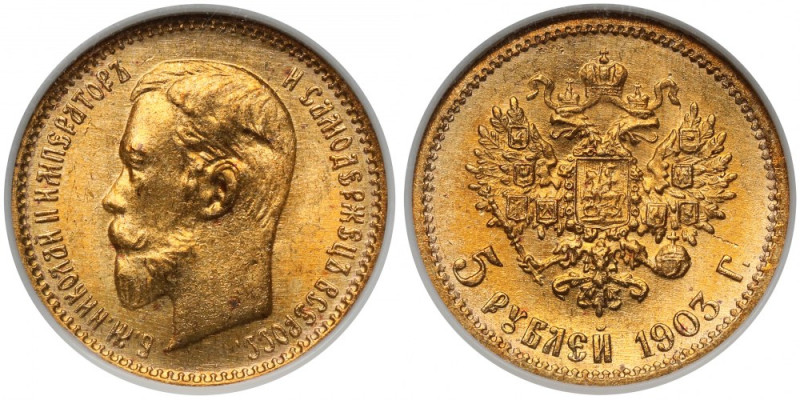 Rosja, Mikołaj II, 5 rubli 1903, Petersburg Reference: Bitkin 30
Grade: NGC MS6...