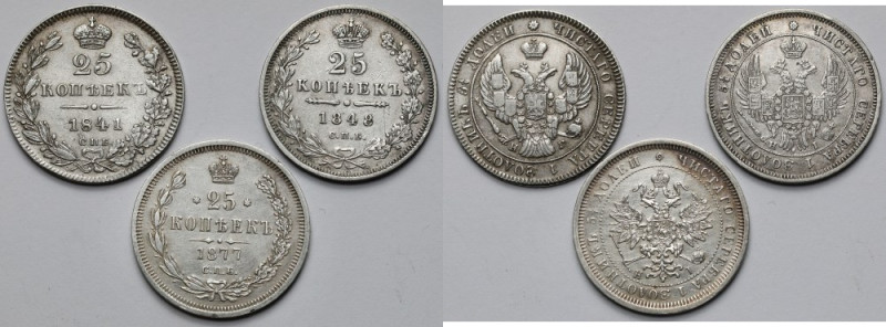 Rosja, 25 kopiejek 1841-1877 - zestaw (3szt) 
Grade: VF/VF+