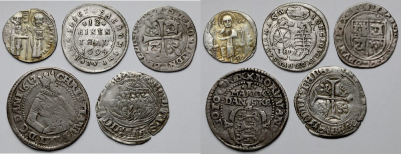 Europa, Srebrne monety MIX (XIII-XVII w.) - zestaw (5szt) Grosso i marka 1617 ze...