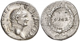 (73 d.C.). Vespasiano. Denario. (Spink falta) (S. 516) (RIC. 514). 3,38 g. Rara. MBC+.