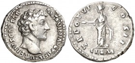 (151-152 d.C.). Marco Aurelio. Denario. (Spink 4781 var) (S. 25a) (RIC. 456a, de Antonino pío). 3,39 g. MBC+.