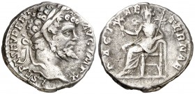 (198 d.C.). Septimio Severo. Denario. (Spink 6319) (S. 357) (RIC. 118). 3,80 g. MBC.