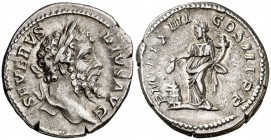 (206 d.C.). Septimio Severo. Denario. (Spink 6338) (S. 476) (RIC. 200). 3,89 g. MBC+.