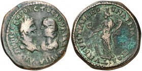 s/d. Caracalla y Julia Domna. Moesia inferior. Marcianopolis. AE28. (S.GIC. 2707 var) (BMC. III, 21 var). 11,60 g. MBC-/MBC.