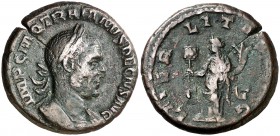 (250 d.C.). Trajano Decio. As. (Spink 9428) (Co. 71) (RIC. 120a). 11 g. Pequeña grieta. MBC/MBC-.