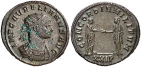 (274 d.C.). Aureliano. Antoniniano. (Spink 11523) (Co. 60) (RIC. 244). 3,90 g. Concreciones en anverso. EBC-.