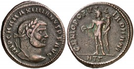(296-297 d.C.). Maximiano Hércules. Heraclea. Follis. (Spink 13265) (Co. 184) (RIC. 17b, error de leyenda). 10,54 g. MBC+.