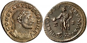 (303-305 d.C.). Constancio I, Cloro. Treveri. Follis. (Spink 14038 var) (Co. 109) (RIC. 594a). 9,73 g. MBC+.