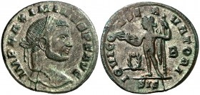 (312 d.C.). Maximino II, Daza. Siscia. Follis. (Spink 14863) (Co. 112) (RIC. 227b). 3,89 g. Grieta radial. MBC+.