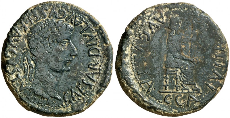 Caesaraugusta (Zaragoza). Tiberio. As. (FAB. 350) (ACIP. 3067e). 11,53 g. MBC-.