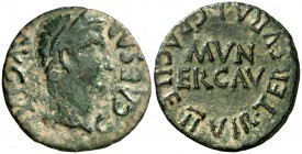 Ercavica (Cañaveruelas). Calígula. Semis. (FAB. 1290) (ACIP. 3194). 2,47 g. Pátina verde. Escasa. MBC.