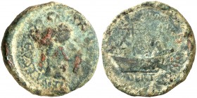Dertosa (Tortosa). Tiberio. As. (FAB. 1493) (ACIP. 3179a). 7,54 g. Sin contramarca. Pátina verde. BC.