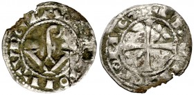 Comtat d'Urgell. Ermengol VIII (1184-1209). Agramunt. Òbol. (Cru.V.S. 120) (Cru.C.G. 1936). 0,36 g. Cospel algo faltado. Grieta. Muy rara. (MBC-).