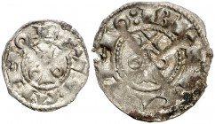 Alfons I (1162-1196). Barcelona. (Cru.C.G. 2100c y 2101). Lote de un diner y un òbol. MBC/MBC+.