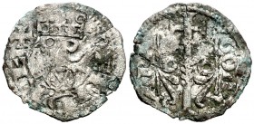 Pere I (1196-1213). Aragón. Òbolo jaqués. (Cru.V.S. 303) (Cru.C.G. 2117). 0,42 g. Oxidaciones. Rarísima. MBC-.