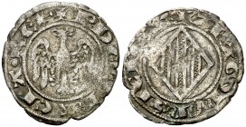 Pere II (1276-1285). Sicília. Doble diner. (Cru.V.S. 329) (Cru.C.G. 2146). 0,86 g. Rara. MBC.