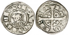 Jaume II (1291-1327). Barcelona. Diner. (Cru.V.S. 340.1) (Cru.C.G. 2158a). 0,95 g. Falta uno de los puntos en la corona. Buen ejemplar. MBC+.