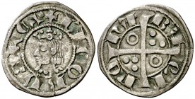 Jaume II (1291-1327). Barcelona. Diner. (Cru.V.S. 344 var) (Cru.C.G. 2160 var). 1 g. Letras A y U góticas. Sin separadores de leyenda. Buen ejemplar. ...