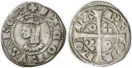 Jaume II (1291-1327). Barcelona. Diner. (Cru.V.S. 348) (Cru.C.G. 2162). 1 g. Letras A y U latinas. MBC.