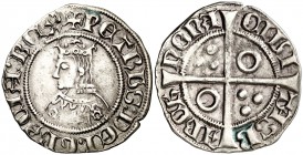 Pere III (1336-1387). Barcelona. Croat. (Cru.V.S. 408.9) (Cru.C.G. 2223c). 2,81 g. Flores de seis pétalos y cruz en el vestido. Letras A y U góticas. ...
